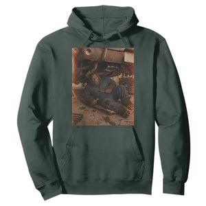 Bigfoot Mechanic Meme Hoodie Funny Sasquatch Fixing Cars TS12 Dark Forest Green Print Your Wear