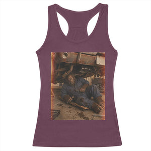 Bigfoot Mechanic Meme Racerback Tank Top Funny Sasquatch Fixing Cars TS12 Maroon Print Your Wear