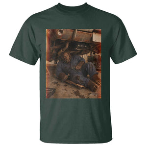 Bigfoot Mechanic Meme T Shirt Funny Sasquatch Fixing Cars TS12 Dark Forest Green Print Your Wear