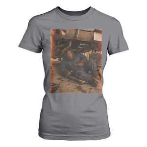 Bigfoot Mechanic Meme T Shirt For Women Funny Sasquatch Fixing Cars TS12 Charcoal Print Your Wear
