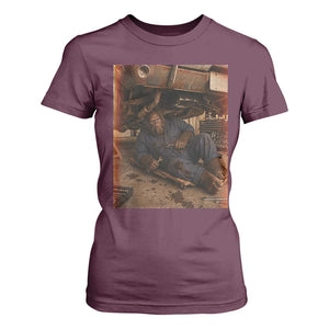 Bigfoot Mechanic Meme T Shirt For Women Funny Sasquatch Fixing Cars TS12 Maroon Print Your Wear