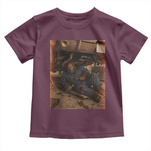 Bigfoot Mechanic Meme Toddler T Shirt Funny Sasquatch Fixing Cars TS12 Maroon Print Your Wear