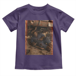Bigfoot Mechanic Meme Toddler T Shirt Funny Sasquatch Fixing Cars TS12 Purple Print Your Wear