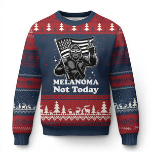Bigfoot Black Ribbon Ugly Christmas Sweater Not Today Melanoma Awareness Gift TS12 Navy Red Print Your Wear
