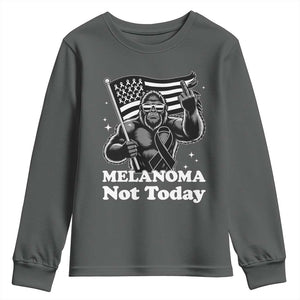 Bigfoot Black Ribbon Youth Sweatshirt Not Today Melanoma Awareness Gift TS12 Dark Heather Print Your Wear