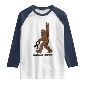 Funny Bigfoot Skin Cancer Support Raglan Shirt In May We Wear Black TS12 White Navy Print Your Wear