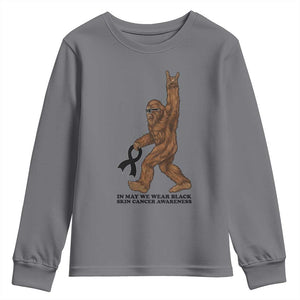 Funny Bigfoot Skin Cancer Support Youth Sweatshirt In May We Wear Black TS12 Charcoal Print Your Wear