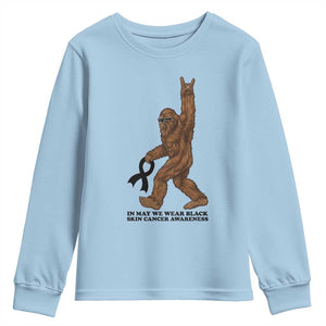 Funny Bigfoot Skin Cancer Support Youth Sweatshirt In May We Wear Black TS12 Light Blue Print Your Wear