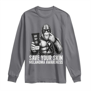 Bigfoot Save Your Skin Long Sleeve Shirt Melanoma Warrior Support TS12 Charcoal Print Your Wear