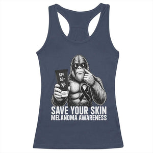 Bigfoot Save Your Skin Racerback Tank Top Melanoma Warrior Support TS12 Navy Print Your Wear