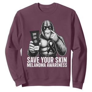 Bigfoot Save Your Skin Sweatshirt Melanoma Warrior Support TS12 Maroon Print Your Wear