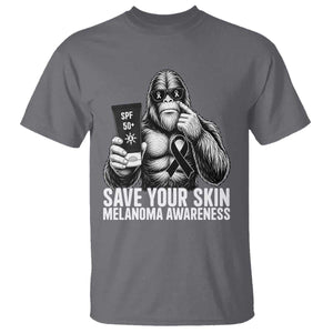 Bigfoot Save Your Skin T Shirt Melanoma Warrior Support TS12 Charcoal Print Your Wear