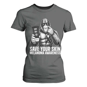 Bigfoot Save Your Skin T Shirt For Women Melanoma Warrior Support TS12 Dark Heather Print Your Wear
