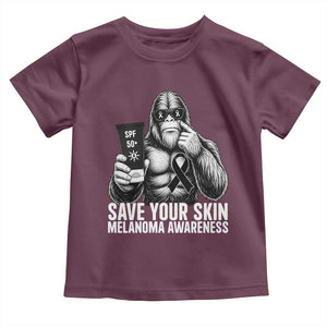 Bigfoot Save Your Skin Toddler T Shirt Melanoma Warrior Support TS12 Maroon Print Your Wear