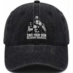 Bigfoot Save Your Skin Washed Cotton Baseball Cap Melanoma Warrior Support TS12 Print Your Wear