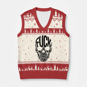 Fuck Melanoma Skull Typography V-Neck Knit Sweater Vest Skin Cancer Warrior TS12 Beige Red Print Your Wear