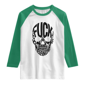 Fuck Melanoma Skull Typography Raglan Shirt Skin Cancer Warrior TS12 White Kelly Green Print Your Wear