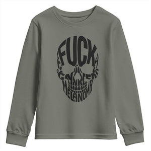 Fuck Melanoma Skull Typography Youth Sweatshirt Skin Cancer Warrior TS12 Military Green Print Your Wear