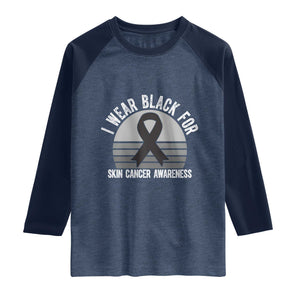 I Wear Black For Skin Cancer Awareness Raglan Shirt Retro Vintage Sunset TS12 Heather Denim Navy Print Your Wear