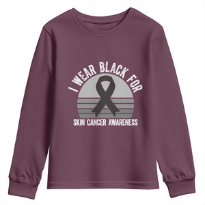 I Wear Black For Skin Cancer Awareness Youth Sweatshirt Retro Vintage Sunset TS12 Maroon Print Your Wear