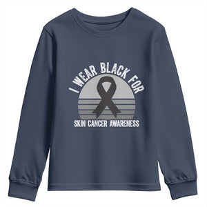 I Wear Black For Skin Cancer Awareness Youth Sweatshirt Retro Vintage Sunset TS12 Navy Print Your Wear