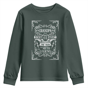 Vintage Fathers Day Gift For Grandpa Youth Sweatshirt The Man The Myth The Legend TS12 Dark Forest Green Print Your Wear