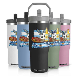 Argentine Pride Soccer And Beer Flip Straw Tumbler Football Fan Graphic