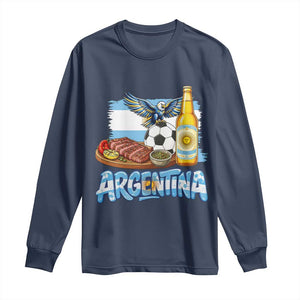 Argentine Pride Soccer And Beer Long Sleeve Shirt Football Fan Graphic