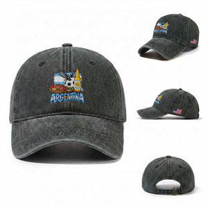 Argentine Pride Soccer And Beer Washed Cotton Baseball Cap Football Fan Graphic