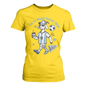 Funny Goat Football Lover T Shirt For Women Off To Watch Argentina Soccer 2026