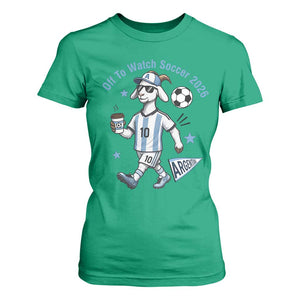 Funny Goat Football Lover T Shirt For Women Off To Watch Argentina Soccer 2026