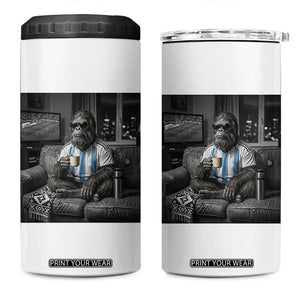 Funny Bigfoot Watching Soccer 4 in 1 Can Cooler Tumbler Argentina Futbol Fan
