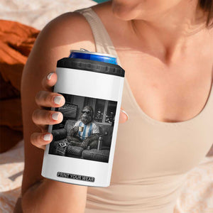 Funny Bigfoot Watching Soccer 4 in 1 Can Cooler Tumbler Argentina Futbol Fan