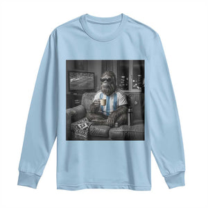 Funny Bigfoot Watching Soccer Long Sleeve Shirt Argentina Futbol Fan