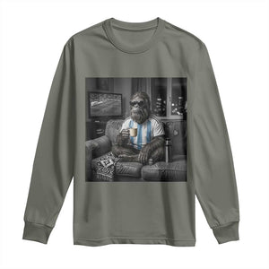 Funny Bigfoot Watching Soccer Long Sleeve Shirt Argentina Futbol Fan