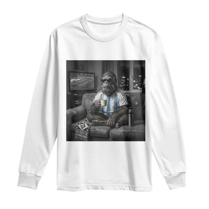 Funny Bigfoot Watching Soccer Long Sleeve Shirt Argentina Futbol Fan