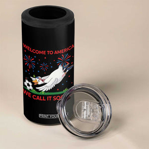 Funny USA Goose Football 4 in 1 Can Cooler Tumbler Welcome To America We Call It Soccer