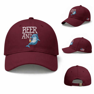 Dolphin And Beer Lover Funny Beach Life Gift Baseball Cap TS12 Baseball Cap Universal Fit Maroon Print Your Wear