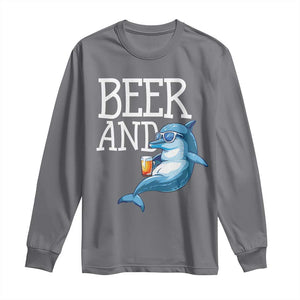 Dolphin And Beer Lover Funny Beach Life Gift Long Sleeve Shirt TS12 Charcoal Print Your Wear