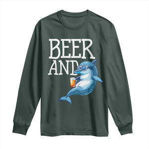 Dolphin And Beer Lover Funny Beach Life Gift Long Sleeve Shirt TS12 Dark Forest Green Print Your Wear