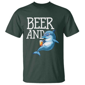 Dolphin And Beer Lover Funny Beach Life Gift T Shirt TS12 Dark Forest Green Print Your Wear