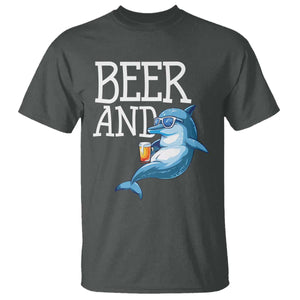 Dolphin And Beer Lover Funny Beach Life Gift T Shirt TS12 Dark Heather Print Your Wear