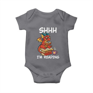 Shhh I Am Reading Baby Onesie Funny Dragon Reading Book TS12 Charcoal Print Your Wear