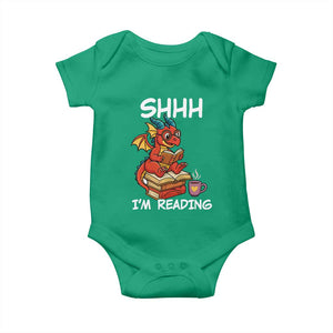 Shhh I Am Reading Baby Onesie Funny Dragon Reading Book TS12 Irish Green Print Your Wear