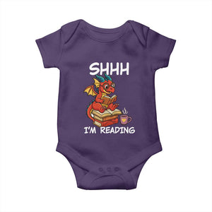 Shhh I Am Reading Baby Onesie Funny Dragon Reading Book TS12 Purple Print Your Wear