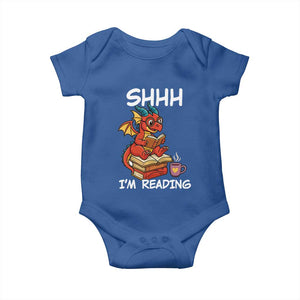 Shhh I Am Reading Baby Onesie Funny Dragon Reading Book TS12 Royal Blue Print Your Wear
