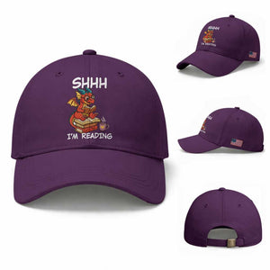 Shhh I Am Reading Baseball Cap Funny Dragon Reading Book TS12 Baseball Cap Universal Fit Purple Print Your Wear