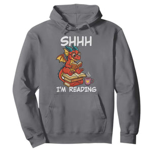 Shhh I Am Reading Hoodie Funny Dragon Reading Book TS12 Charcoal Print Your Wear