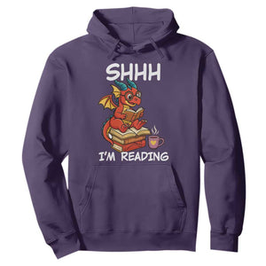 Shhh I Am Reading Hoodie Funny Dragon Reading Book TS12 Purple Print Your Wear