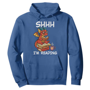 Shhh I Am Reading Hoodie Funny Dragon Reading Book TS12 Royal Blue Print Your Wear